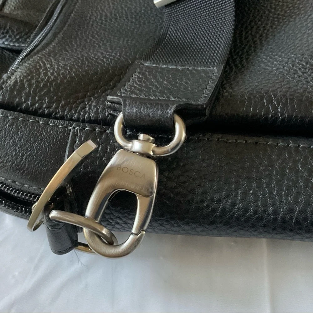 BOSCA  Black Pebbled Leather Slim Briefcase Laptop Bag